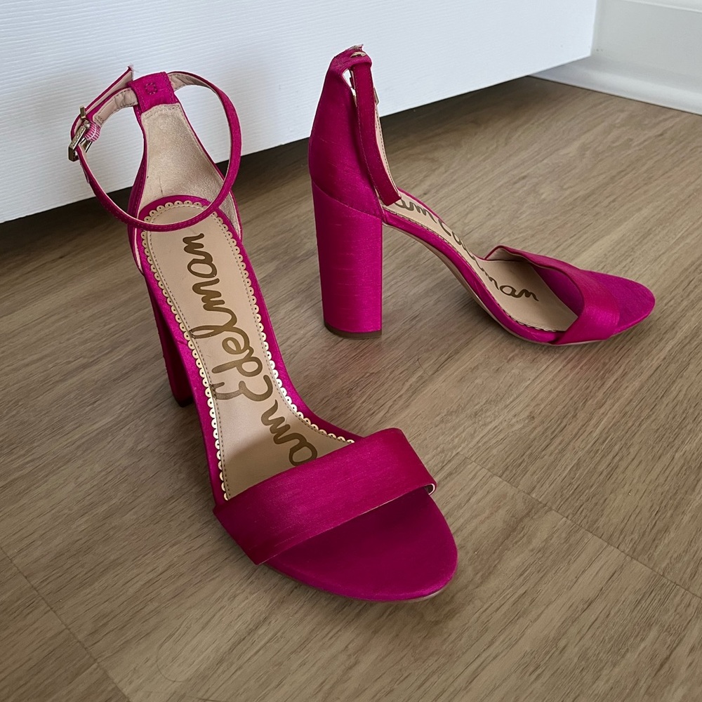 Sam Edelman 4 inch Yaro Block Sandal Heels - Fuchsia Pink - Size 8.5